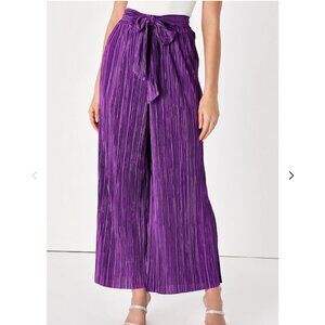 Sights Set on Style Purple Satin Plisse Wide-Leg Tie-Front Pants
